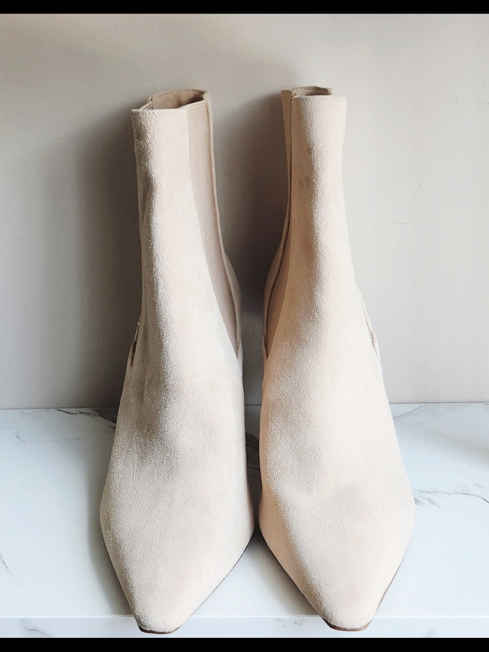 Charles David Beige Pointed Toe Stretch Ankle Booties